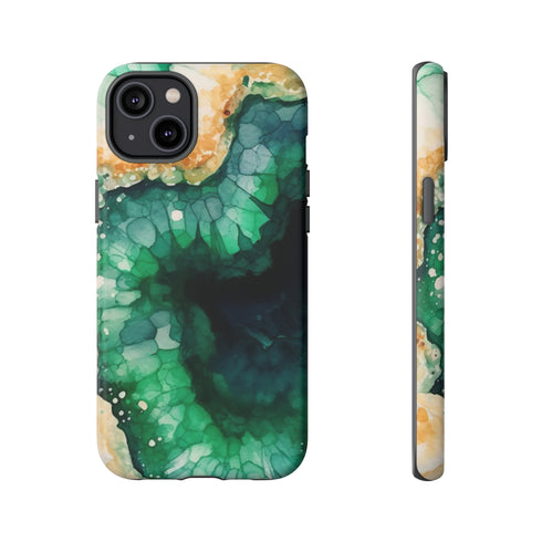 Green Geode in Watercolor - Impact Resistant Phone Case iPhone 14 Plus Matte